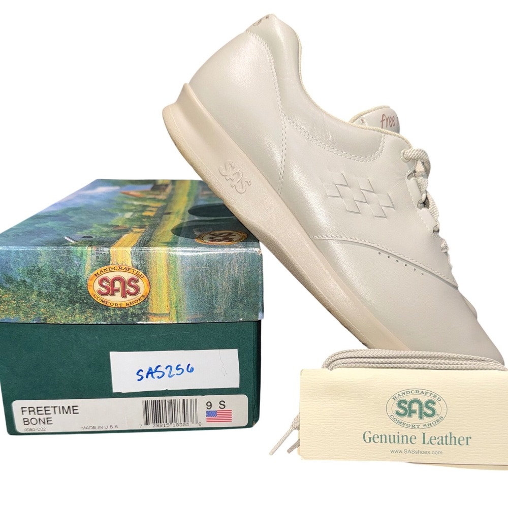 SAS White Leather Comfort Sneaker with Cream Trim